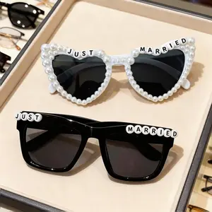 2pcs Heart-Shaped Bride and Groom Glasses Set, Artificial Design, Wedding Party Accessories, Bridal Shower Gifts, Couple Photo Props