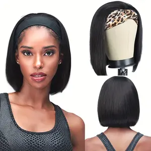Hot New Arrived Headband Bob Wig Human Hair Short Straight Bob Human Hair Wigs for Women Full Machine Made Brazilian Hair 180% Density Glueless Headband Wigs 8-14 Inch