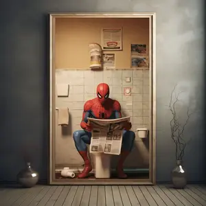 Spidermann Poster No Framed, Restroom Wall Art, Humorous Poster, Toilet Humor, Funny Bathroom sign, avengers pop art, spidey