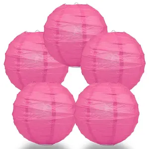 5-Pack 8 Inch Fuchsia / Hot Pink Free-Style Ribbing Round Paper Lantern