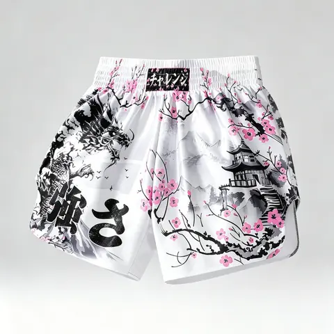 Men's Japanese Ukiyo-E Dragon Cherry Blossom Muay Thai Shorts, Graphic Shorts, Street Style Quick-Dry Gym Shorts, Gym Beach Summer Versatile, Athletic Wear Shorts, Casual Graphic Shorts, Active Wear Shorts
