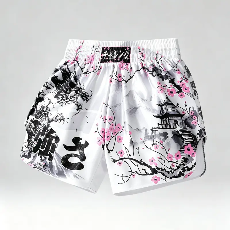 Men's Japanese Ukiyo-E Dragon Cherry Blossom Muay Thai Shorts, Graphic Shorts, Street Style Quick-Dry Gym Shorts, Gym Beach Summer Versatile, Athletic Wear Shorts, Casual Graphic Shorts, Active Wear Shorts