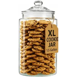 1.5 Gallon Glass Cookie Jar - Tall Food Storage Container with Airtight Lid - Large Kitchen Canister for Sugar, Flour, Dog Treat, Candy, Biscotti & Apothecary - Pack of 1