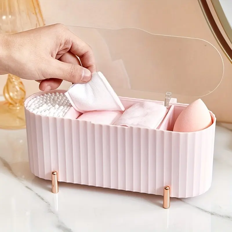 Bow-knot Design Makeup Organizer Countertop, make up organizers for vanity, 1 Count 3-grid Divided Compartments Large Capacity makeup storage, cosmetic organizer, Cosmetics Organizer