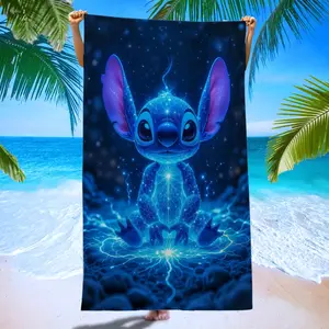 Stitch Cyberpunk Beach Towel, Deep Blue Energy Print Bath Towel, Soft Skin-Friendly Towel, Reusable Super Absorbent Quick Dry
