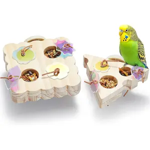 2Pcs Wooden Small Bird Foraging Toys, Interactive Parakeet Foraging Toys for Cage, Bird Enrichment Toys for Conure Slow Feeder, Budgie Cage Toy Puzzle, Parrot Toys for Small Sized Birds WOODEN PARROT FORAGING TRAINING TOYS