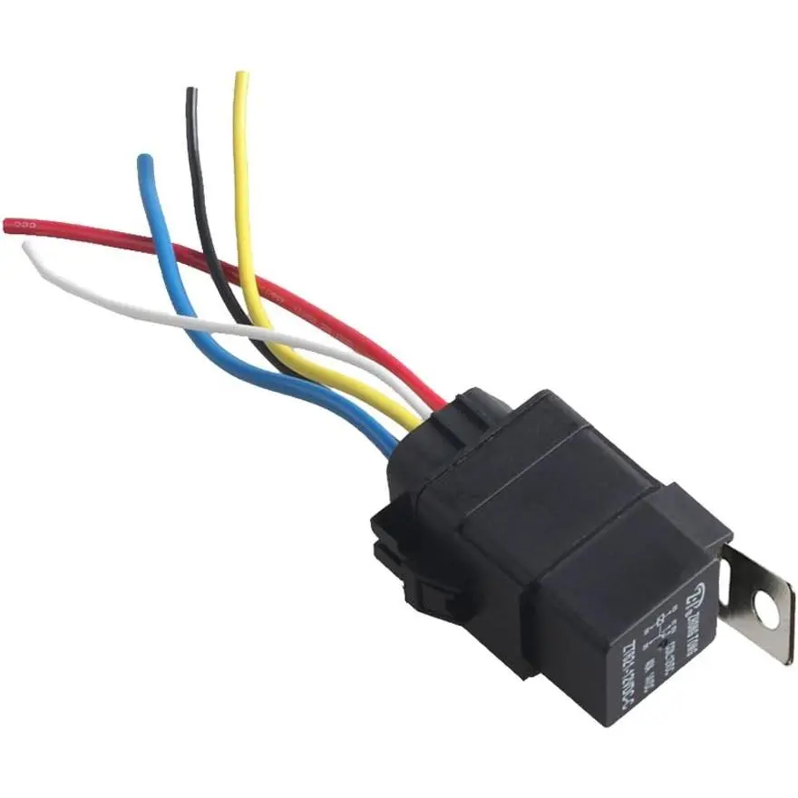 12V DC 40A SPDT 5-Pin Iron Relay Socket Plug, Plug-In Type 5-Wire Harness, Waterproof Heavy-Duty for 12V Car Key Power Control, Automotive Trunk Release, Motorcycle Door Lock Kits