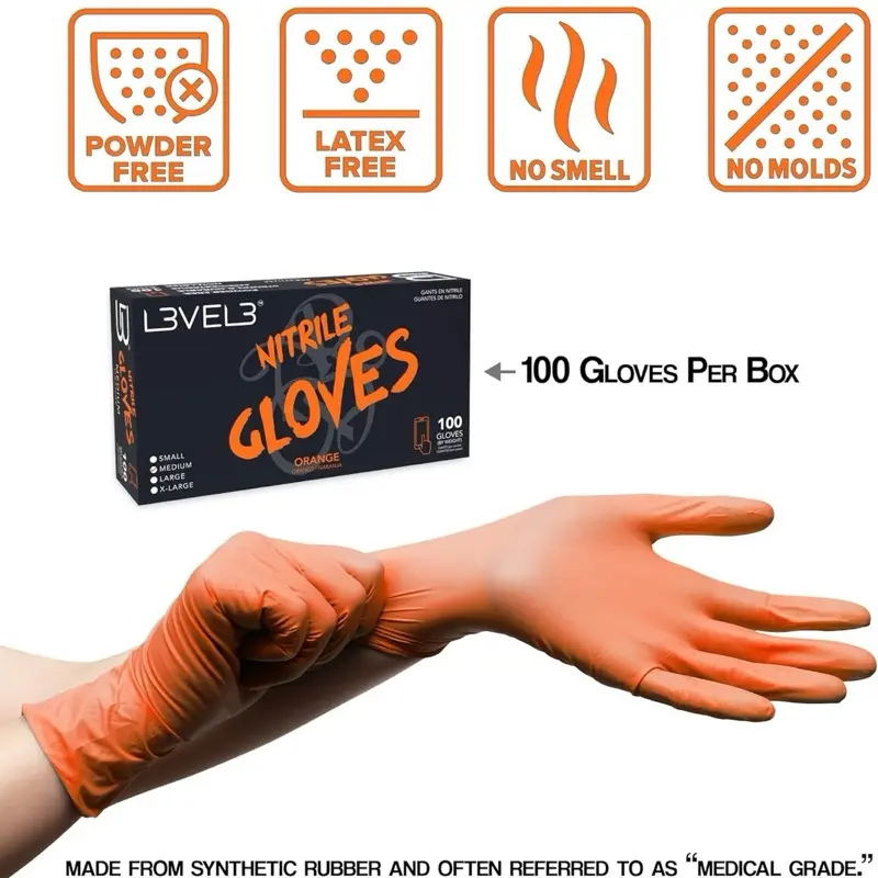 L3VEL3 Professional Nitrile Gloves 100pk - Orange