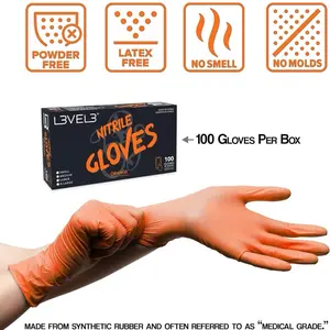 L3VEL3 Professional Nitrile Gloves 100pk - Orange
