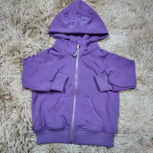 Long sleeves purple bow embroidery zipper kids girls fall winter hooded jacket