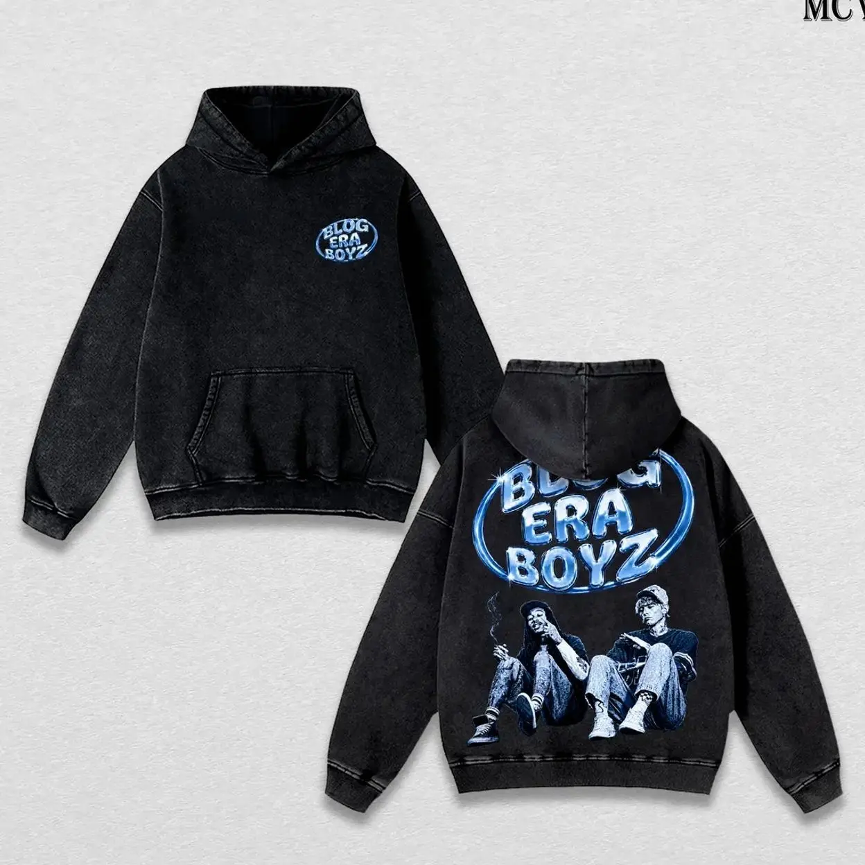 BLOG ERA BOYZ Hoodie Washed - BERA Stoner Rap Rap Rock Duo Vintage Menswear Top Heavy Cotton Underwear Double Printed Unisex Oversize Y2K Smoke Session Music Graphic Streetwear Cotton T-Shirt, Washed Sweatshirt Option for Men and Women Fans 7TN