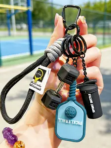 Cute Pickleball Dumbbell Keychain, Fitness Sport Hanging Accessory, Multiple Colors Available, Woven Strap, Unisex Gift for All Seasons