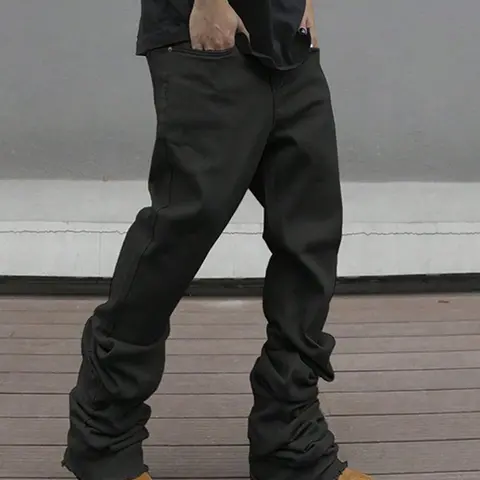 Men's Plain Solid Color Button-Fly Flared Denim Jeans, Casual Jeans Menswear, Soul Flare Jeans - Slim-Fit & Casual Streetwear Style, Comfortable with Pockets, Frayed Cuff Design, Suitable for Daily Wear, Versatile All-Season Bottom for Men (Extended Fit)
