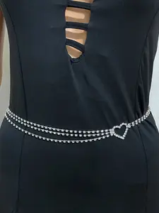 1pc/Women's Multi-Layered Rhinestone Body Chain, Heart-Shaped Waist Belt Accessory, Fashion Bikini Beach Nightclub Jewelry, Bling Chain, Heart Design Chain