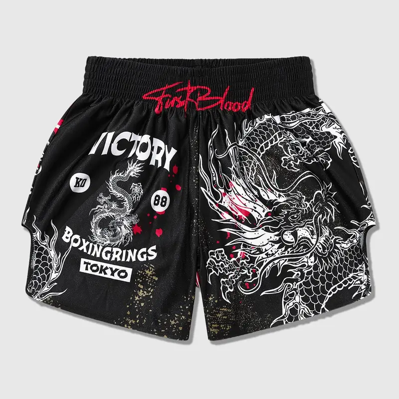 Men's Dragon Print Boxing Shorts, Regular Fit Casual Comfy Breathable Shorts for Summer, Casual Sports Shorts, Men's Bottoms for Daily Wear, Breathable Printed Shorts