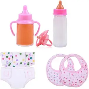 7-Piece Baby Doll Feeding & Care Set Magic Disappearing Bottles Pacifier Diapers & Bibs Pretend Play Gift for Kids