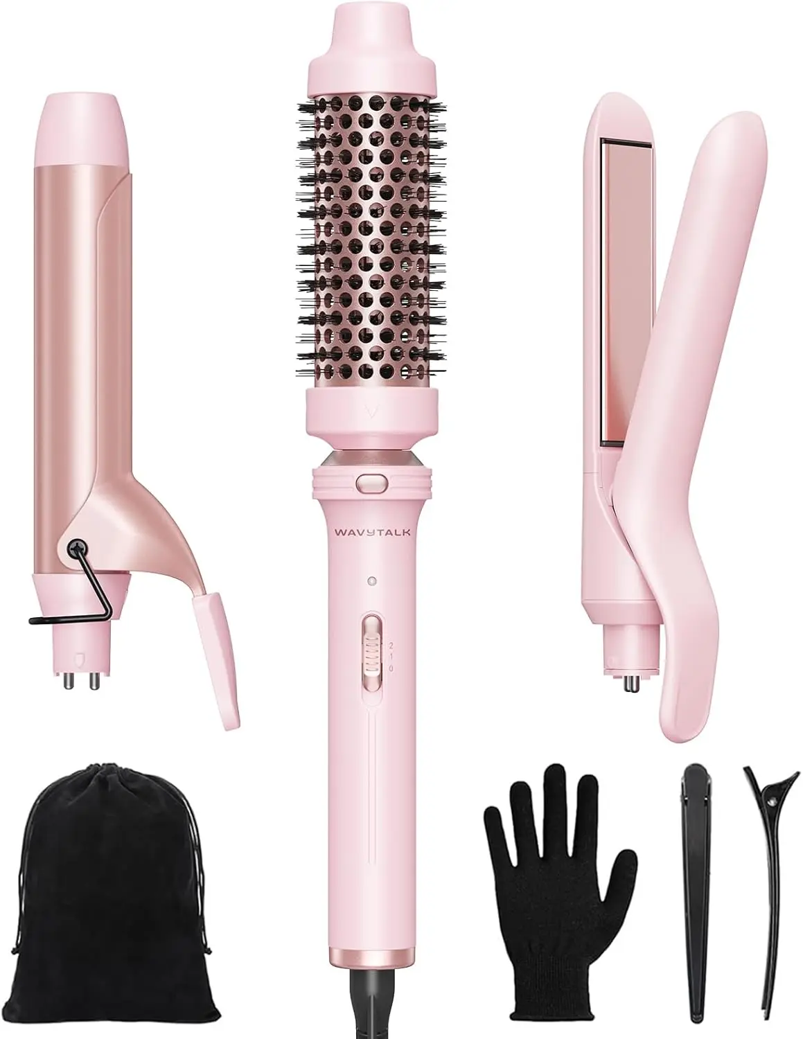 Wavytalk 3 in 1 Curling Wand Set with Heated Round Brush,Versatile Styling | Ceramic Curling Iron Set with Flat Iron Hair Straightener, 1 1/4 inch Curling Iron, Less Damage, Dual Voltage Hair Curler