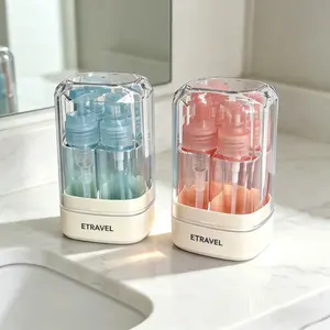 4-in-1 Travel Dispenser Bottle for Toiletries Portable Cosmetic Shampoo Storage Lotion Compact Plastic Container Wholesale Easy Press Smooth Flow