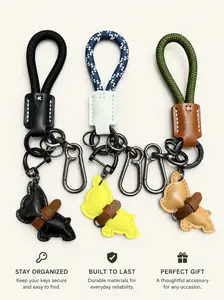 Trendy Braided Key Ring with PU Leather Puppy Charm - Secure Keychain for Car Keys & Backpacks