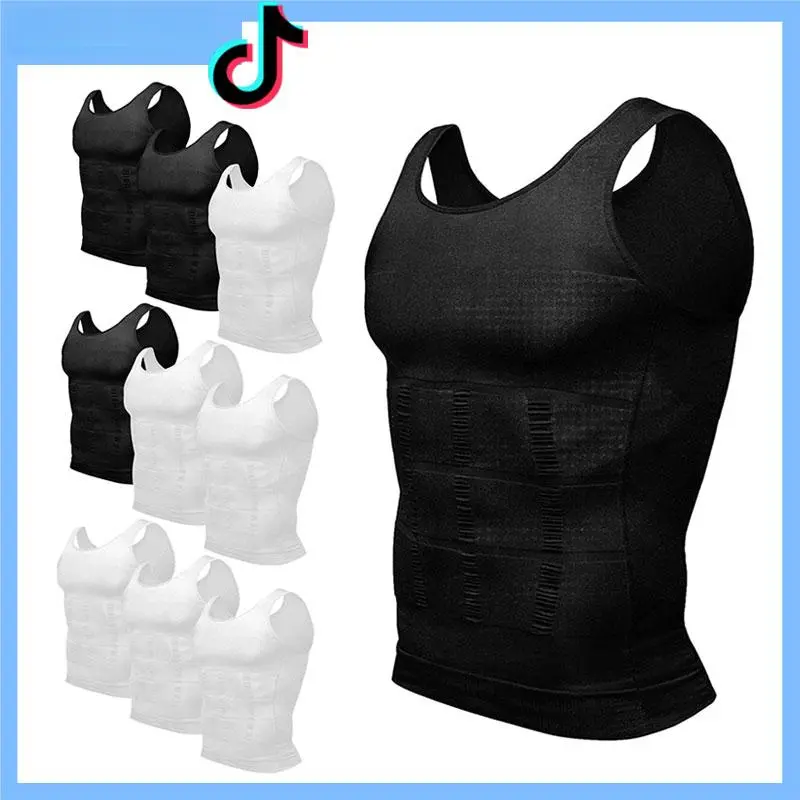 3 Pack Men Round Neck Compression Tank Top,Men Shaping Vest,Men Sleeveless Shirt Shapewear,Men GYM Workout  Fitness Shirts Tank Tops Shirts Menswear & Underwear,Men's Underwear For All Seasons