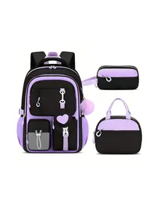 3pcs Heart-Shaped Casual Backpack Handbag Set, 15.6-Inch Laptop Backpack, Large Capacity, Beach Outdoor Camping Travel Bag