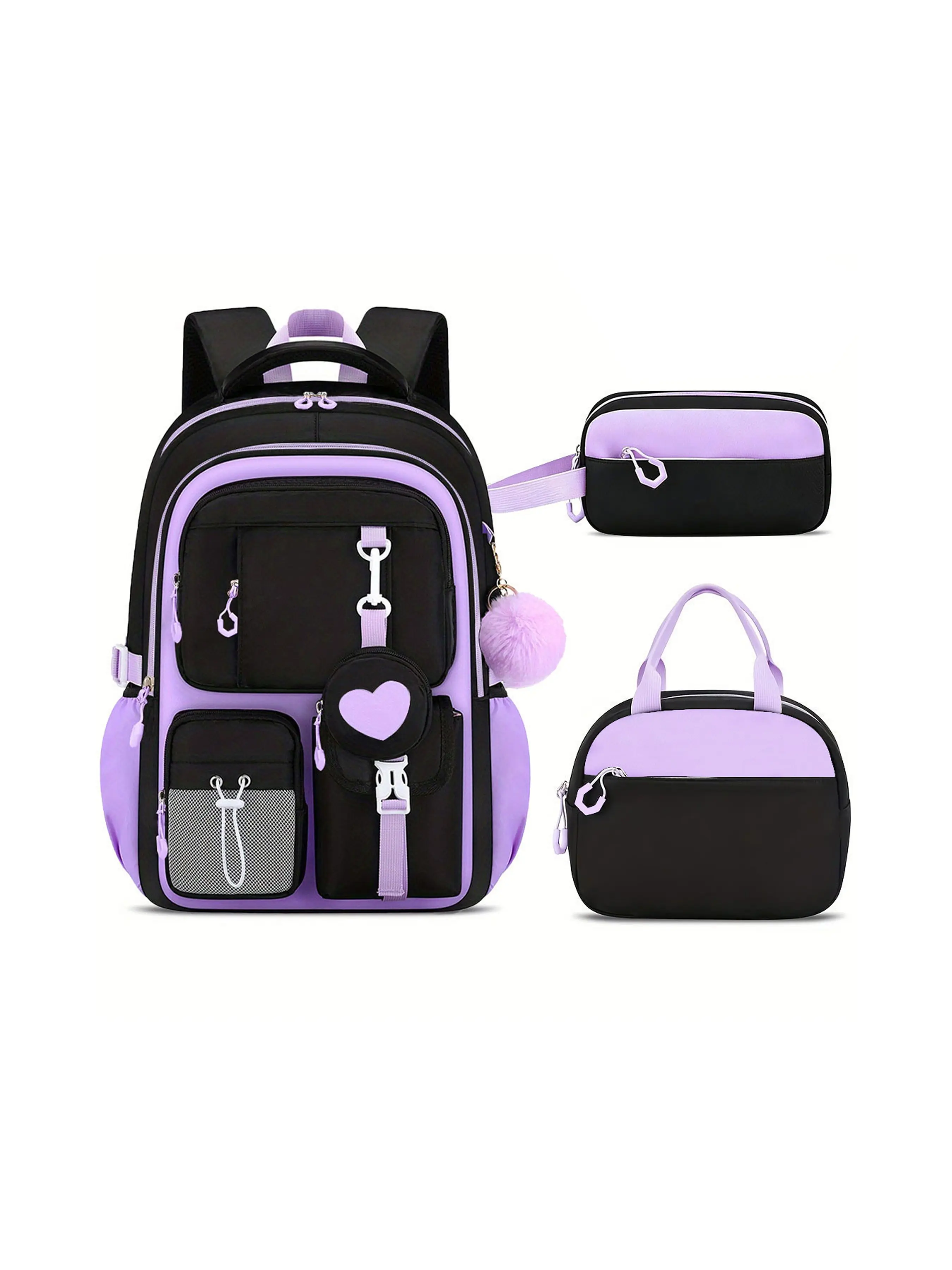 3pcs Heart-Shaped Casual Backpack Handbag Set, 15.6-Inch Laptop Backpack, Large Capacity, Beach Outdoor Camping Travel Bag, Work Laptop Bag, Travel Essentials