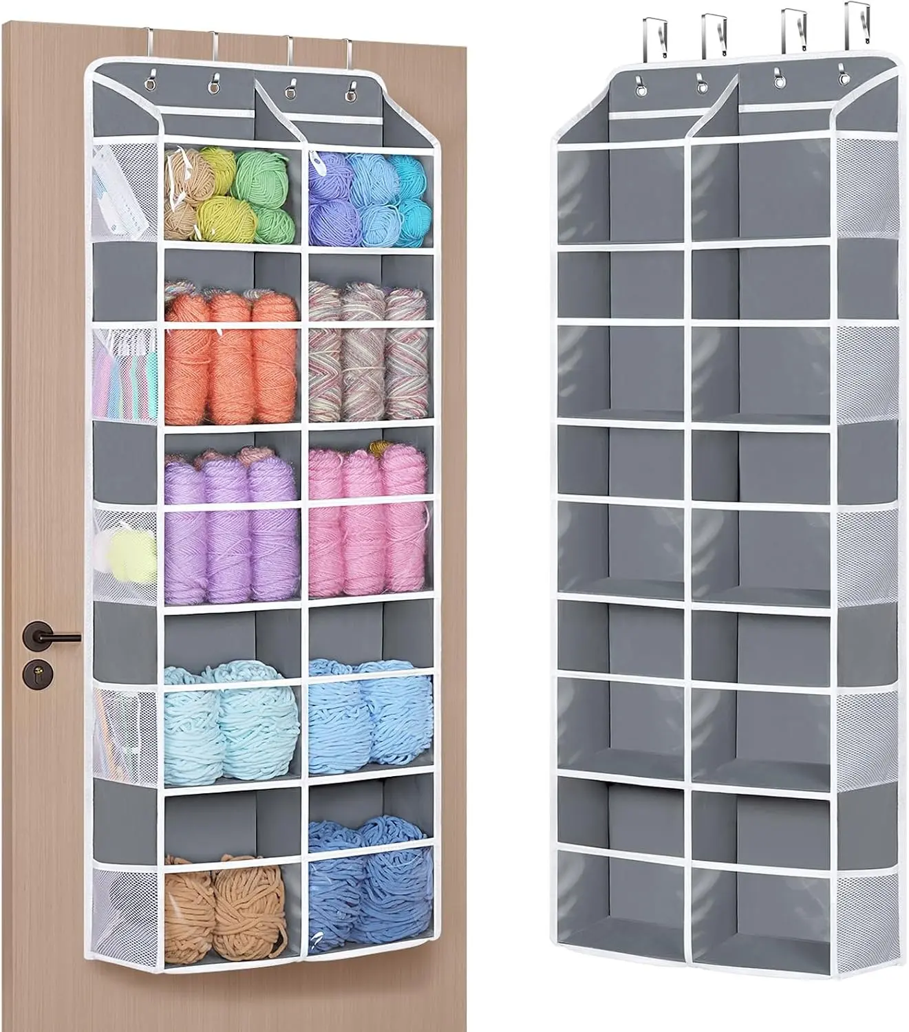Univivi Hanging Yarn Storage Organizer, 5 Tiers Yarn Organizer, Grey | Large Capacity, 10 Clear Compartments, 10 Side Pockets, Easy Assembly, Crochet Organizer for Crochet Hook, Knitting Needle Gift