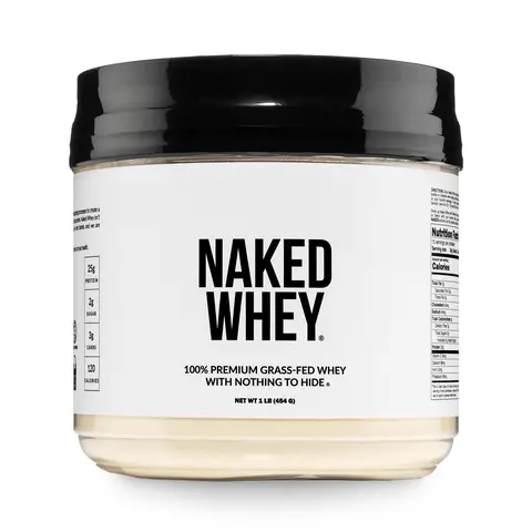 Naked Whey Unflavored - 100% Premium Grass Fed Whey Protein Powder - 1LB Grass-Fed, Non-GMO, No Additives, 25g Protein, 5.9g BCAAs - Only 1 Ingredients