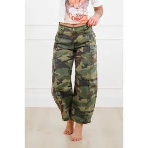 Risen Mid Rise Camo Ankle Barrel Pants