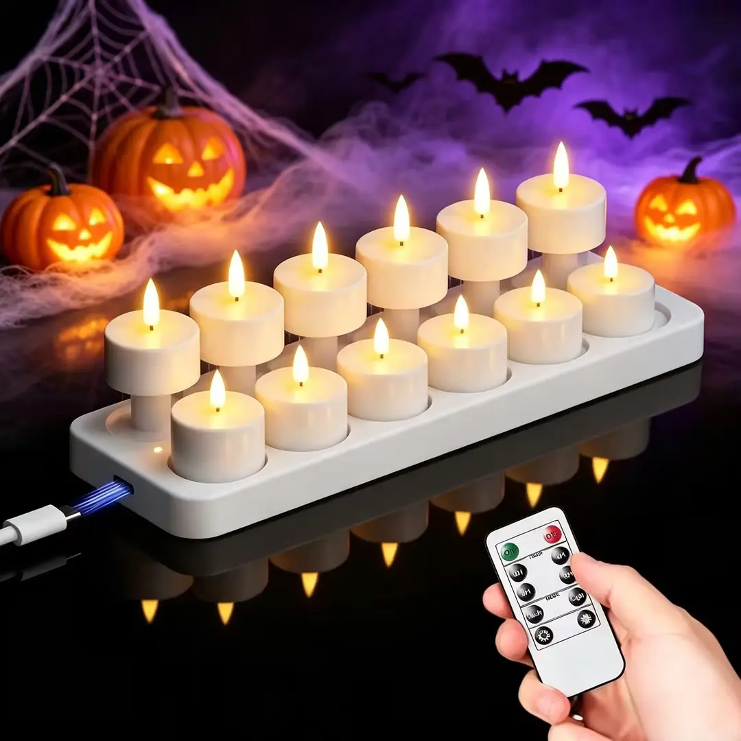 Tealight Flameless Candles,12pcs Rechargeable USB C Tea Lights Candles for Wedding Christmas Halloween Decor with Remote Control for Home Table Glass Jars or CANDLE Holder