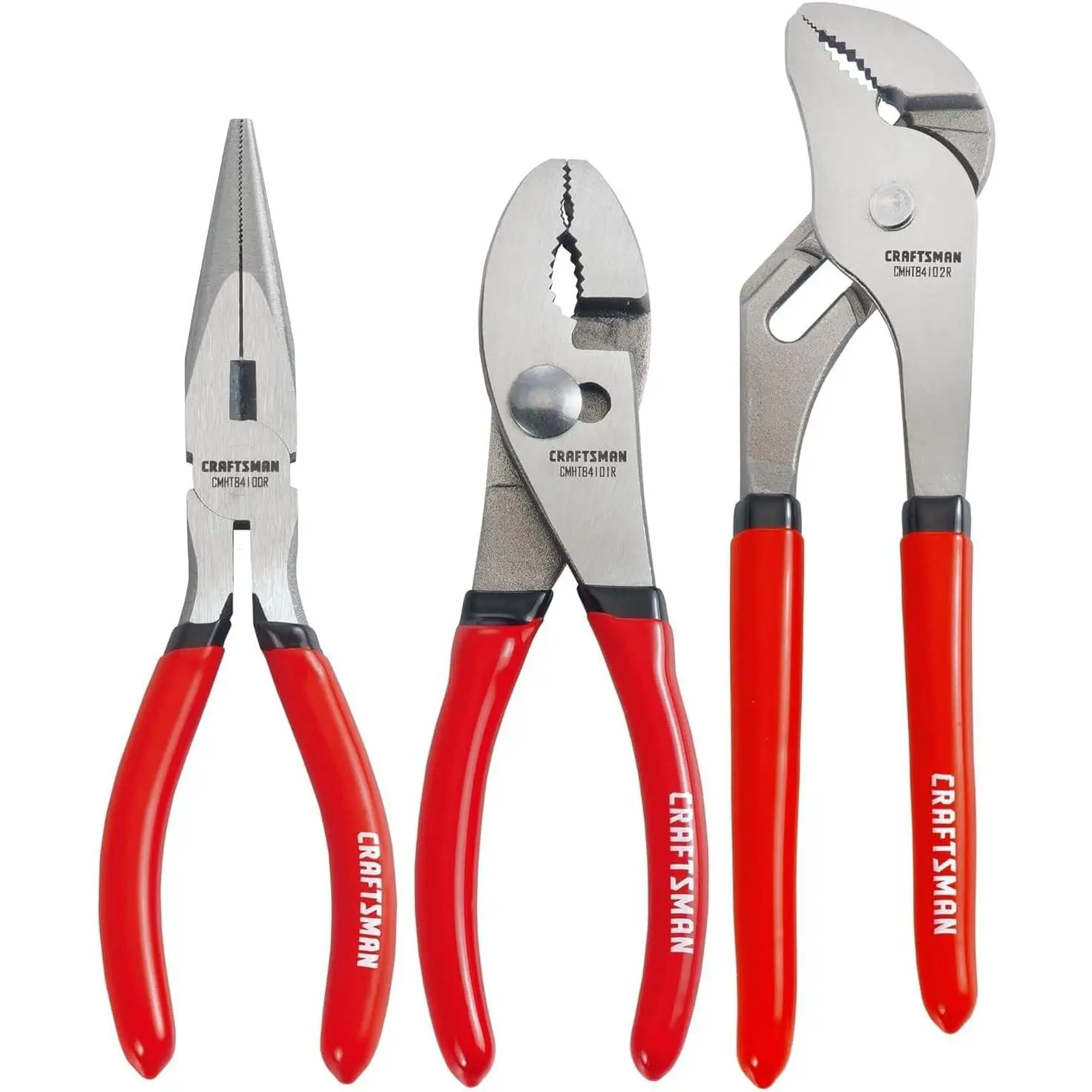 CRAFTSMAN Pliers Set, 3 Piece Set, 6 Inch Long Nose, 6 Inch Slip Joint, 8 Inch Groove Joint (CMHT84103R)