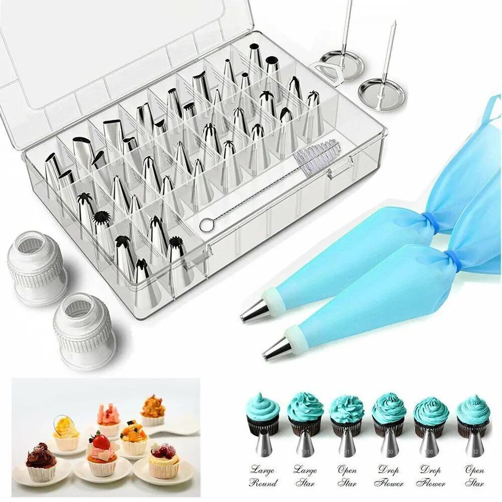 SJPACK 42pcs Icing Piping Cream Nozzles Tips Set with 36 Diverse Nozzles for Scrollwork Lettering Flowers Borders Bakeware Stainless Steel Professional & Home Use