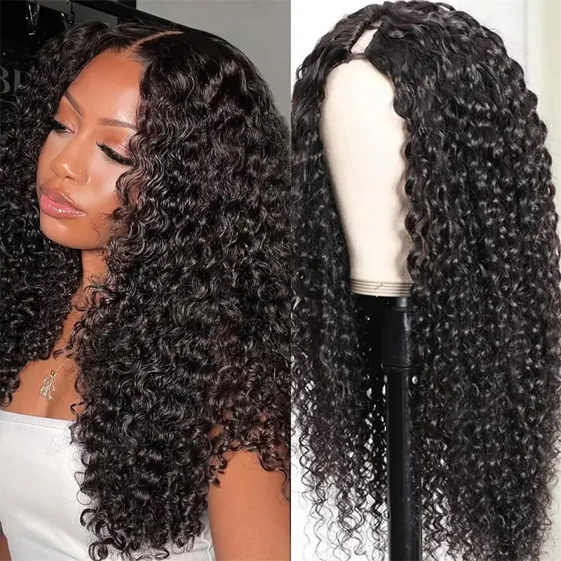 BABOSHOW Kinky Curly V Part Wig Human Hair Beginners Friendly 180% Density Machine Made Burmese Curly V Part Wigs For Women Natural Color