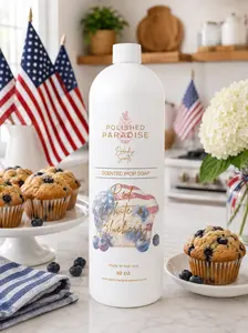 Polished Paradise Co Red, White & Blueberry Muffin Summer Holiday Scented Mop Soap 32 Oz Made in USA Premium Floor Cleaner for Multiple Floor Types Multipurpose