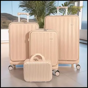 FASHION BUTLE Four-piece front-opening expandable luggage set, ABS material, with dual spinner wheels, hard-shell durable travel bag set (14/20/26/28 inches) back-to-school gift.