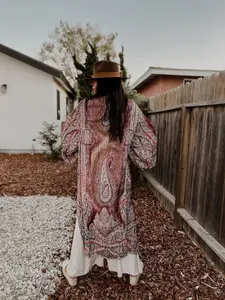 Handmade Embroidery Boho Bohemian Maxi Patchwork Kimono Festival Dress Hippie Jacket Bali Goddess Dress Yoga Chakra Christmas Gift For Her