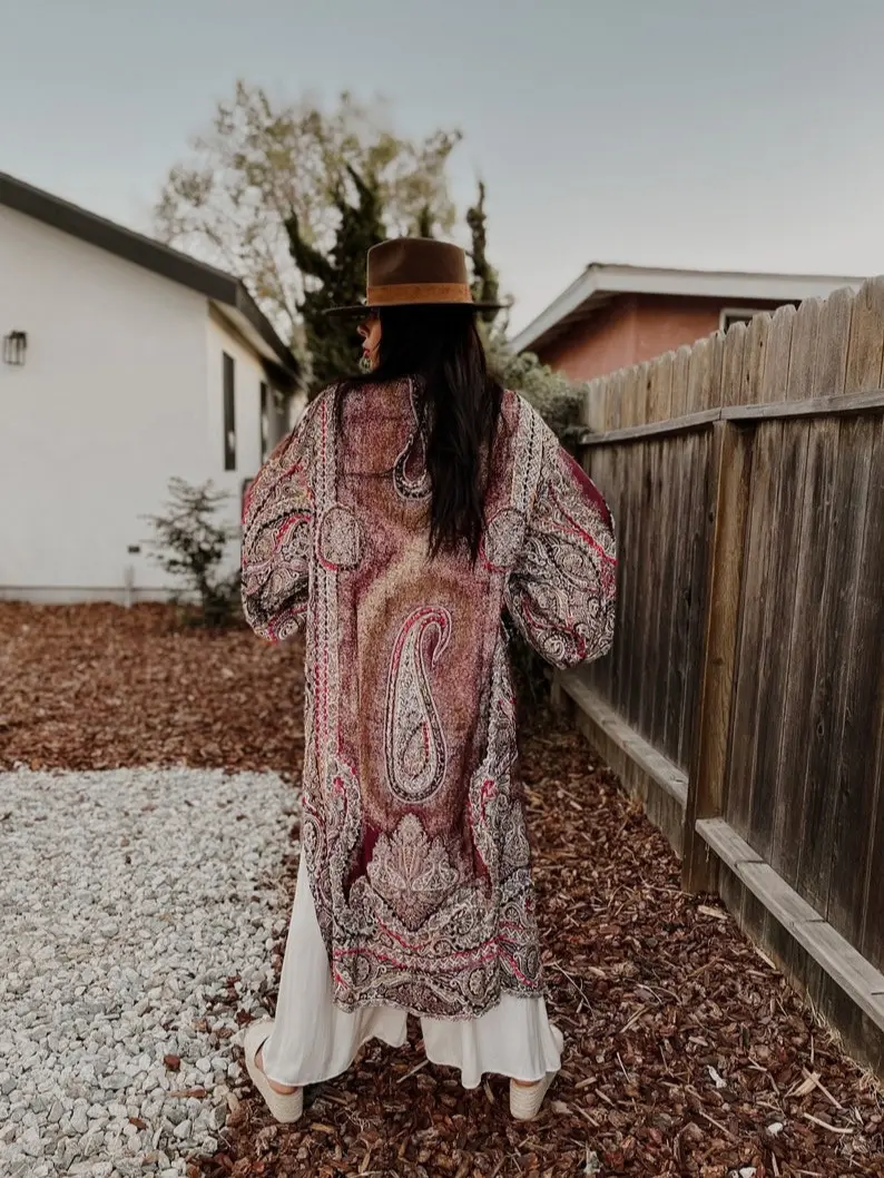 Handmade Embroidery Boho Bohemian Maxi Patchwork Kimono Festival Dress Hippie Jacket Bali Goddess Dress Yoga Chakra Christmas Gift For Her