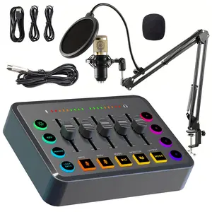Podcast Equipment Bundle, Podcast Microphone Sound Card, Voice Changer Audio Interface, Ideal for Recording, Singing, Streaming, Gaming