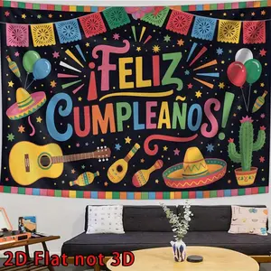 A 2D flat banner, designed for parties, comes in a single piece. Featuring a Mexican carnival theme and vibrant floral designs, it is ideal for use as a backdrop at family gatherings and birthday celebrations. It is an excellent gift for event organizers.