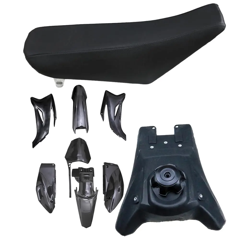 Gas Fuel Tank + Complete Tall Seat + 7pcs Motorcycle Plastics Fairing Body Kit for TTR110 TTR 110 SSR140 4 Stroke Dirt Pit Bike Scooter Offroad Motorcycle Motocross DIY Rebuild