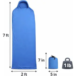 Ultralight Insulated Wearable Sleeping Bag Liner with Hood, 1 lb Portable Lightweight Backpacking Blanket Sack for Outdoor Camping Hiking Travel