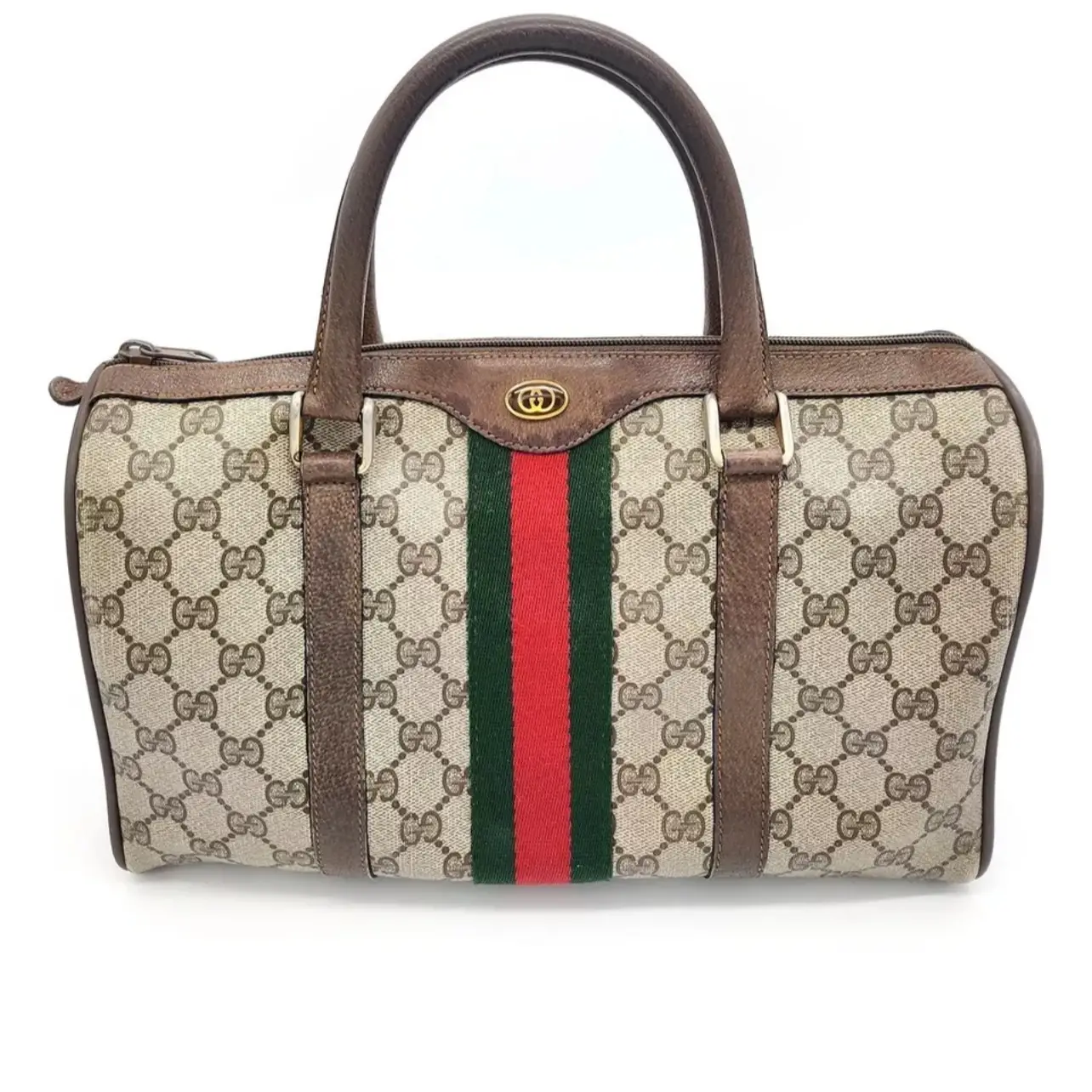 Pre-owned GUCCI Canvas Shoulder Bags Boston Vintage Handbag Sherry Line PVC Leather Brown