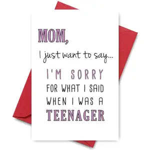 Mom Greeting Card, 1 Count Humorous Yet Heartfelt Message for Mothers of Teens, Perfect from Daughter Or Son, Birthday Gift for Mom