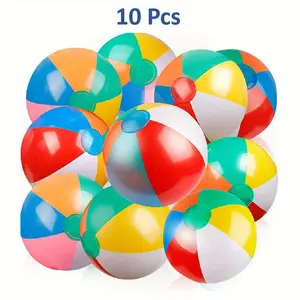10 Pcs Inflatable Beach Ball Classic Rainbow Color Birthday Pool Party Favors Summer Water Toy Fun Play Beachball Game for Kid Boys Girls 9 to 16Inches from Inflated to Deflated