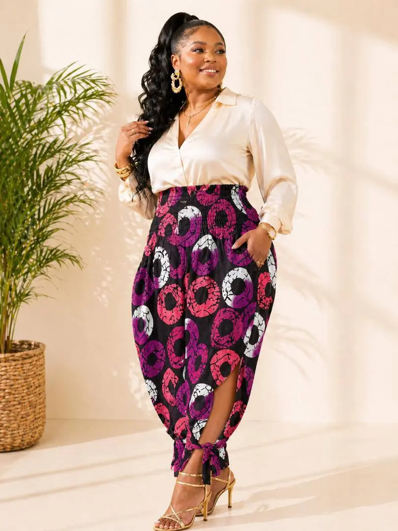 Women's Multicolor African Fabric Ankara Print High-Waist Wide-Leg Pants - Feminine Look, Comfortable Fit, Side Slits