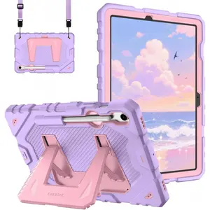 Kids Friendly Case for Samsung Galaxy Tab S10 Lite/ S10 FE/ S9 FE 10.9 Inch/Tab S9 11 Inch, Fully-Body Rugged Heavy Duty Shockproof Protective Case with Kickstand & Shoulder Strap, Purple-USA
