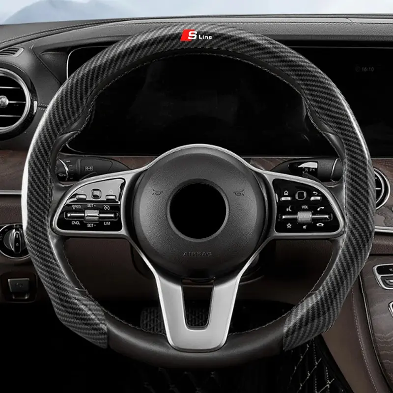 Audi S Line S3 S4 S5 S6 Rs3 Rs4 Q3 Q5 Q7 Q8 Tt A3 A4 A5 A6 A7 A8 38cm Carbon Fiber Steering Wheel Cover, Durable & Stylish Design, Car Accessories