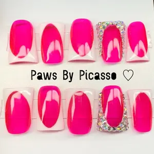 Paws By Picasso Duck Shaped Hot Pink Jelly Nails with Rhinestone Accents for Stylish Manicure