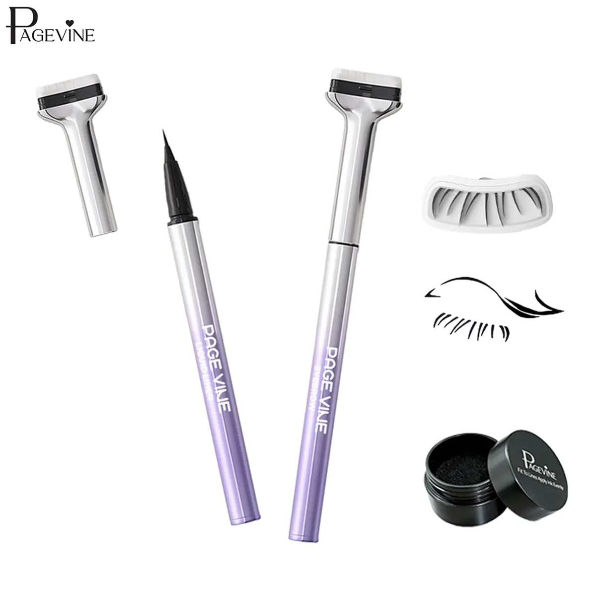 Lower Lash Stamp 4-in-1 Eyeliner & Eyebrow Makeup Tool Set, Waterproof Smudge Proof Quick Dry Eye Makeup Kit, Fine Tip Brow Pen for Natural Hair Like Strokes, Easy for Beginners Daily Soft Glam.