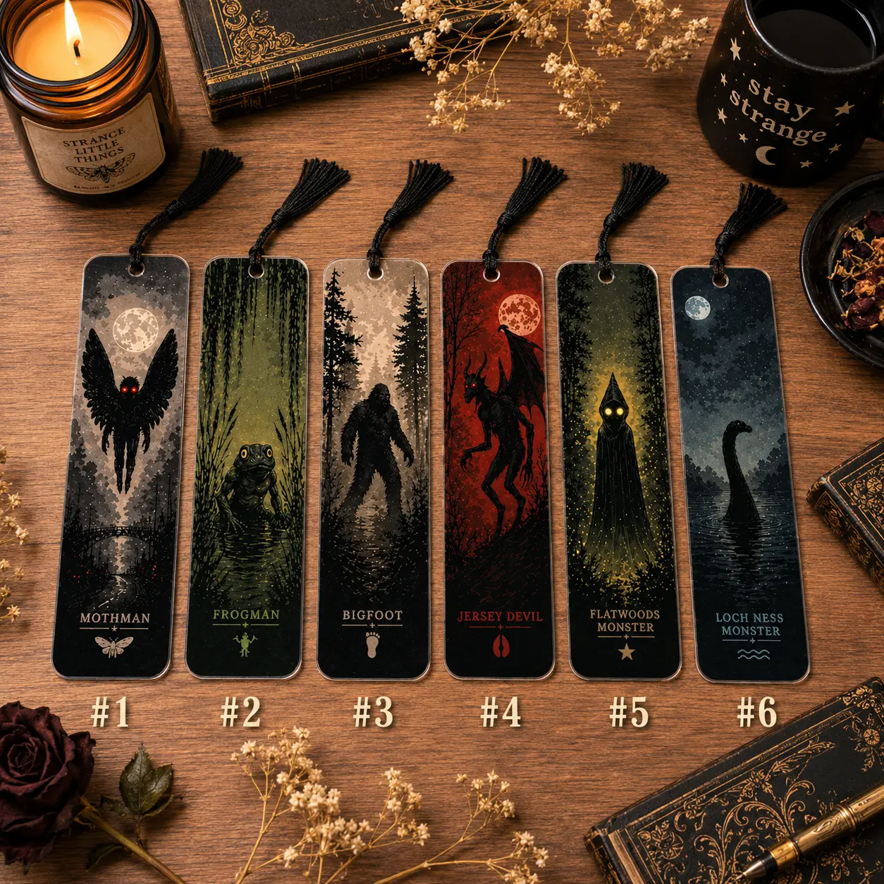 Cryptid Bookmark acrylic, Spooky Reader Accessories Featuring, Bigfoot, Frogman